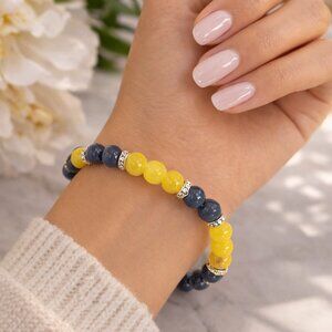 Charming Yellow and Black Handmade Beaded Stretch Bracelet with Rhinestones